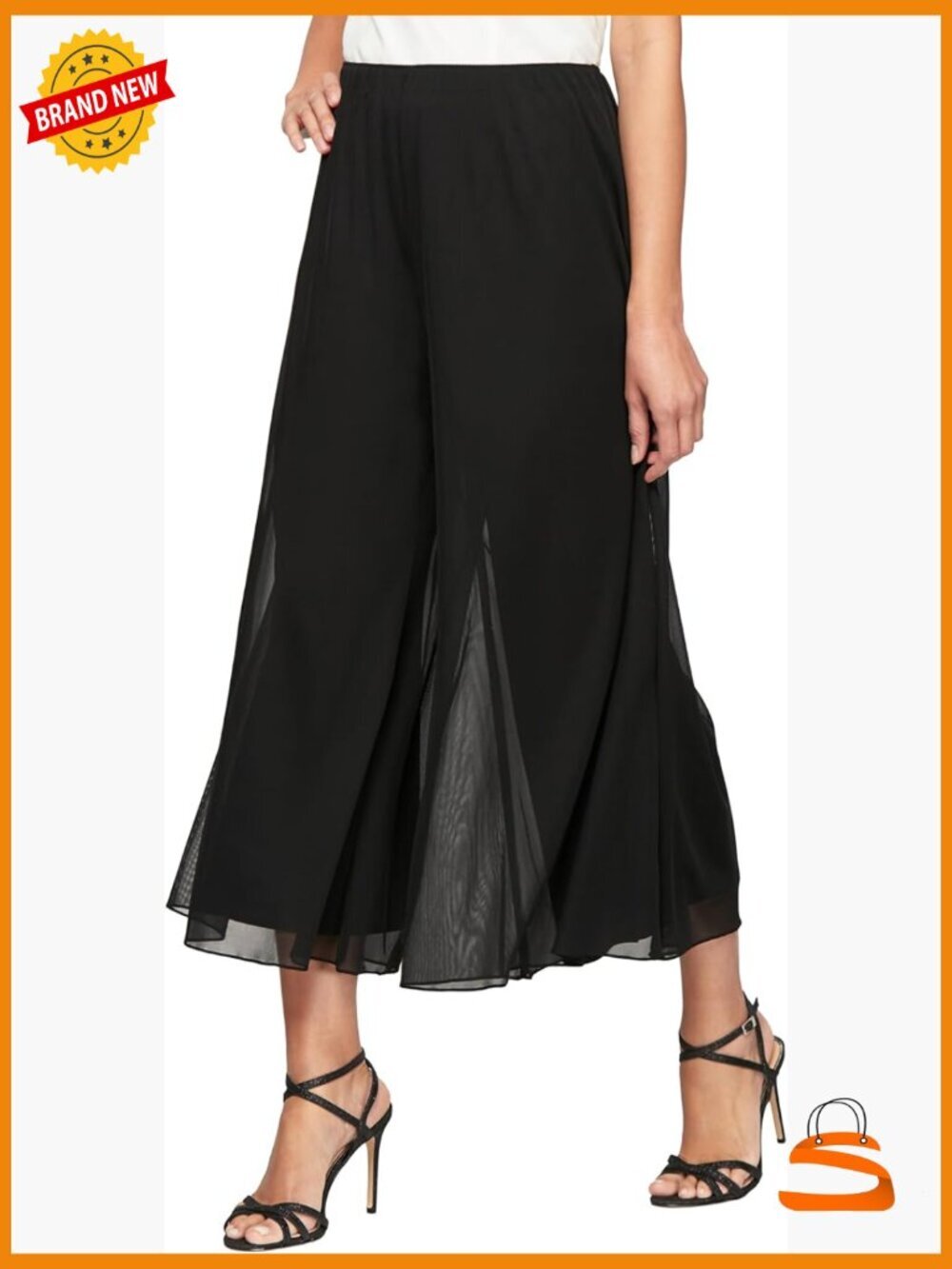 Cropped Wide Leg Mesh Pant Dressy Pull-On Elastic Waist Palazzo